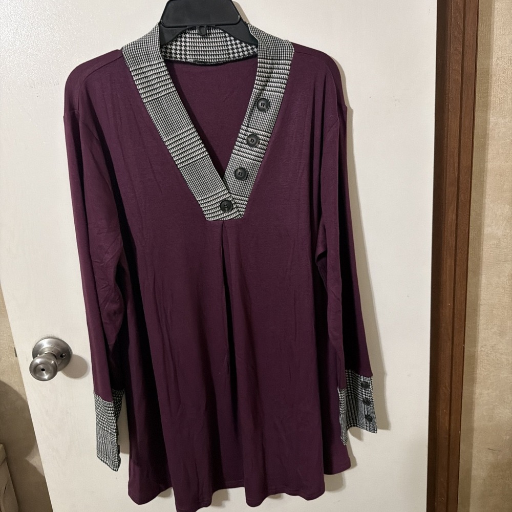 Messic Amazon Womens Long Sleeve Blouse V Neck Purple XXL